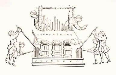 12th Century Bellows Organ with Two Keyboards, from 